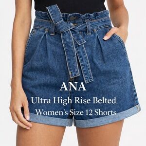 🤎 ANA Paperbag Belted Denim Shorts Ultra High Rise · Women’s 12P · Y2K